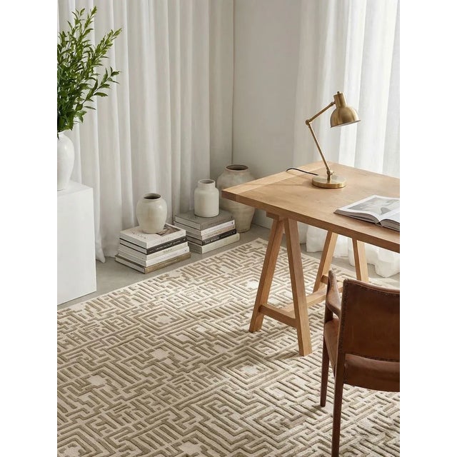 Contemporary Theseus Hand-Tufted Maze Rug, Wheat Tan, 9x12 For Sale - Image 3 of 5