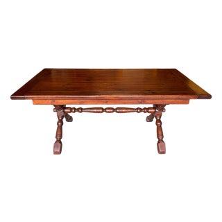 1970s Solid Wood Trestle X Brace Leg Table For Sale