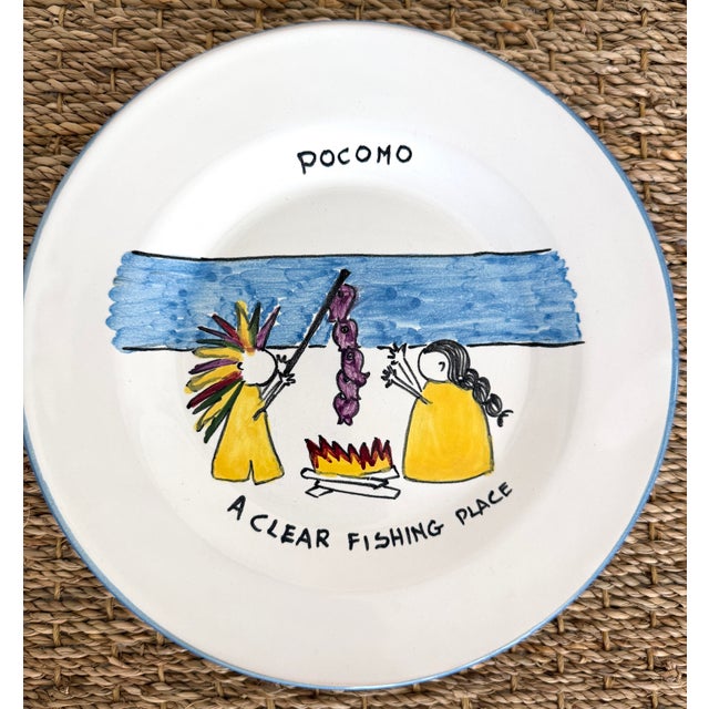 Blue Set/8 Italian Handpainted Nantucket Plates For Sale - Image 8 of 12