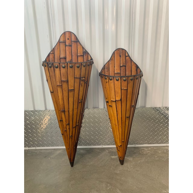 Vintage Pair of Graduated Bamboo Wall Pockets For Sale In Dallas - Image 6 of 6