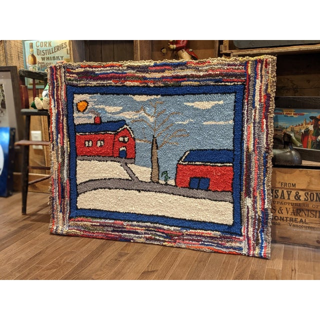 1940s Vintage Folk Art Hand Hooked Rag Mat c.1940 For Sale - Image 5 of 7
