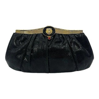 Judith Leiber Black Lizard Lion Head Clutch For Sale