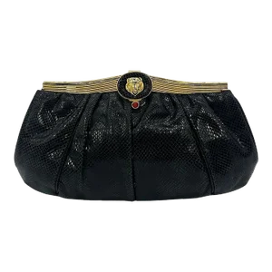 Judith Leiber Black Lizard Lion Head Clutch