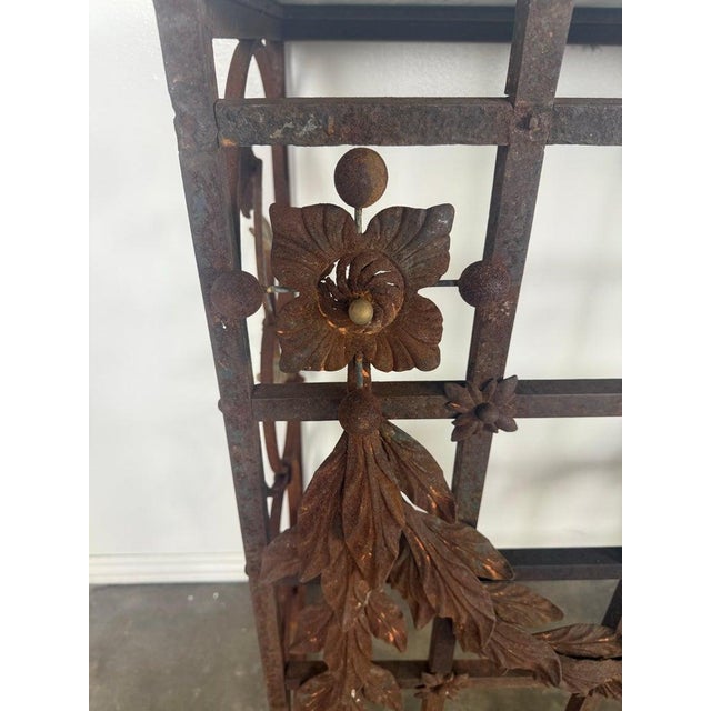 Monumental Hand-Wrought Iron Console With Stone Medallion and Classical Garlands For Sale - Image 10 of 17