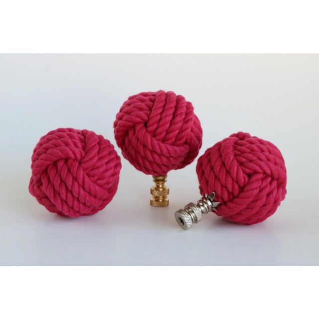 Nautical Nautical Knot Lamp Finial in Raspberry Red on Brass Hardware For Sale - Image 3 of 5