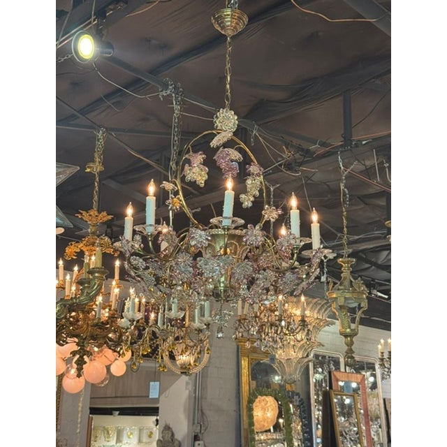 Metal Vintage French Maison Bagues Crystal and Amethyst Flower Basket Chandelier For Sale - Image 7 of 9