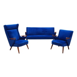 Danish Blue Living Room Set by Chresten Findahl Brodersen for Findahls Møbelfabrik, 1960s, Set of 3 For Sale