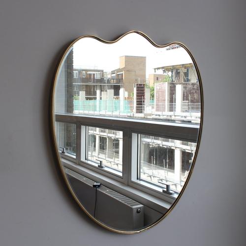 Gio Ponti Vintage Italian Wall Mirror with Brass Frame in the style of Gio Ponti, 1960s For Sale - Image 4 of 16