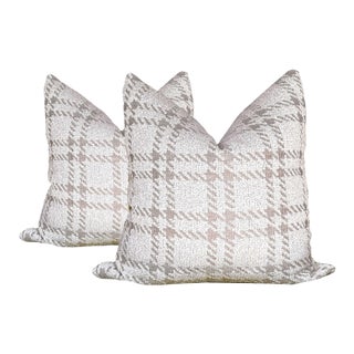 Chenille Sofa Pillows in Ivory and Taupe - A Pair For Sale