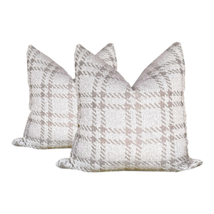 Chenille Sofa Pillows in Ivory and Taupe - A Pair