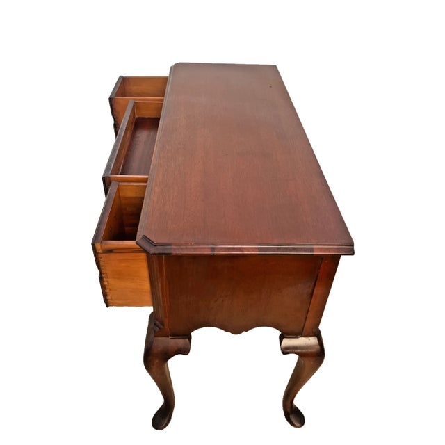 1950s Vintage Desk Vanity, Chippendale Style, Three Dovetail Drawers, Solid Cherry For Sale - Image 5 of 13