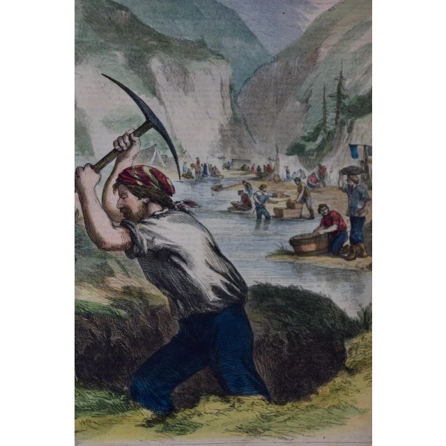"California Gold Diggers": A 19th C. Hand-Colored Woodcut Gold Rush Scene, 1856 For Sale - Image 4 of 5