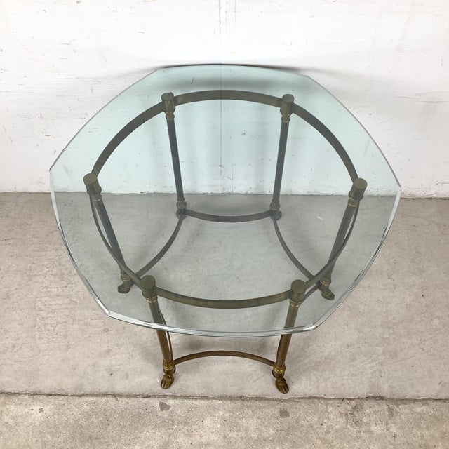 1970s Neoclassical Brass and Octagonal Glass Accent Side Table in the Style of La Barge For Sale - Image 12 of 16