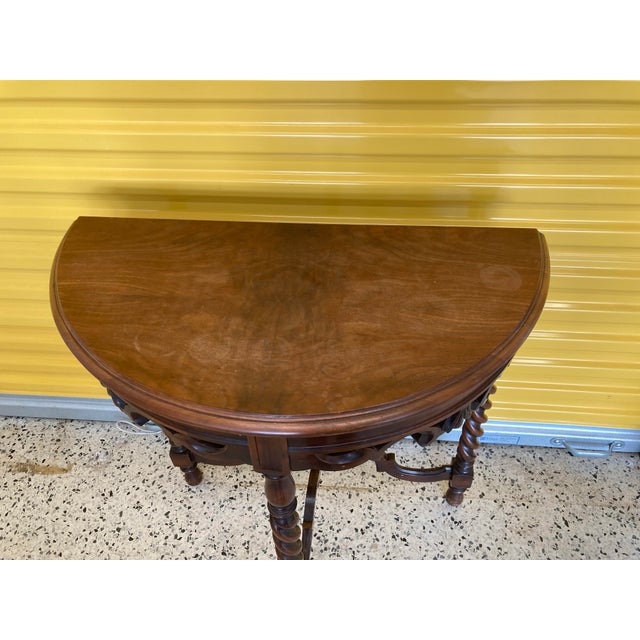 Traditional Edwardian Era French Demi-Lune Hall Table With Barley Twist Legs For Sale - Image 3 of 6
