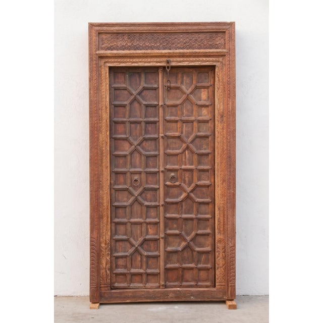 Late 19th Century Antique Indian Haveli Portal Carved Teak Door For Sale - Image 5 of 12