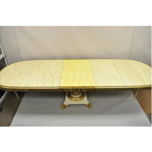 Late 20th Century Italian Regency Cream & Gold Gilt Lacquered Urn Pedestal Dining Table - 3 Leaves For Sale - Image 9 of 16