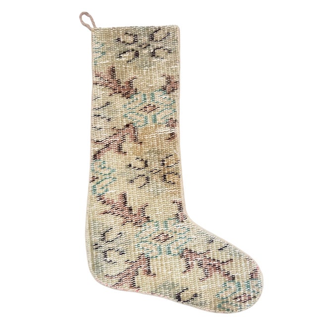 Vintage Wool Kilim Christmas Stocking, Sage & Dusty Rose Tones, 12.2 X 17.7 in – Handwoven One of a Kind Turkish Decor For Sale - Image 4 of 7