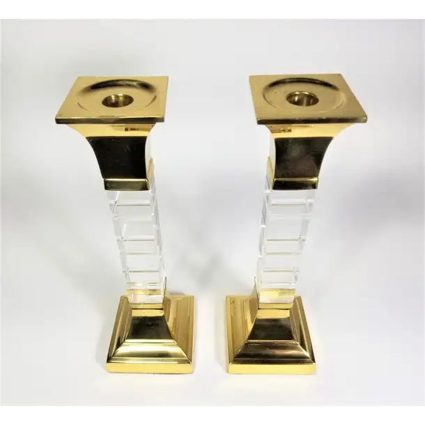 1970s Lucite and Brass Large Candle Holders Candlesticks 1970s. Mid Century For Sale - Image 5 of 14