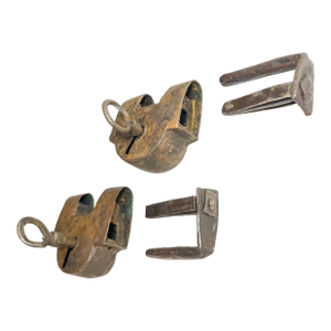 Pair of Rare Antique Handmade 1800s Pad Lock Solid Steel Wrought Iron Key Forged