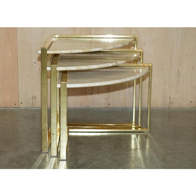 Royal House Antiques is delighted to offer for sale this stylish vintage brass and marble nest of three corner tables . A...