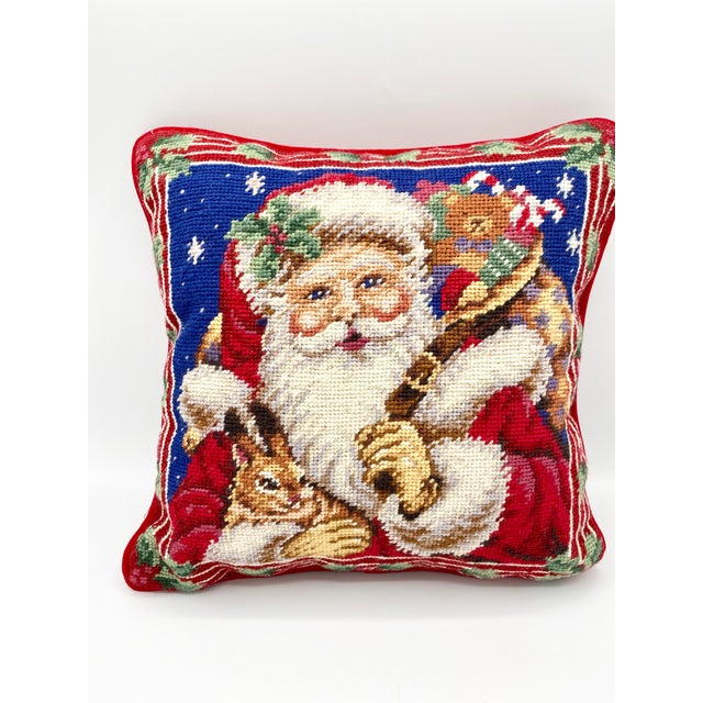Vintage Needlepoint Christmas Santa Clause Pillow13” Square Chairish