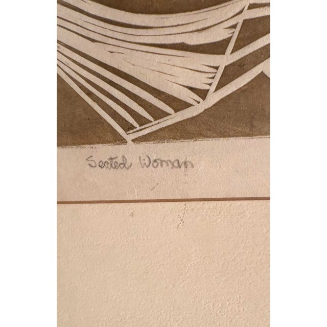 1971 Cubist "Seated Woman" Woodcut Relief Print, Signed C. Olesen '71, Framed 23 X 27.5 For Sale - Image 4 of 8