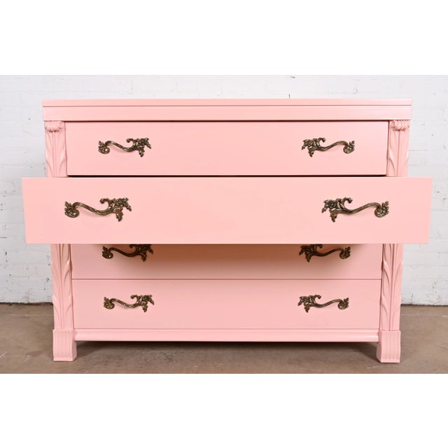 John Stuart French Regency Pink Lacquered Dresser Chest, Newly Refinished For Sale In South Bend - Image 6 of 12