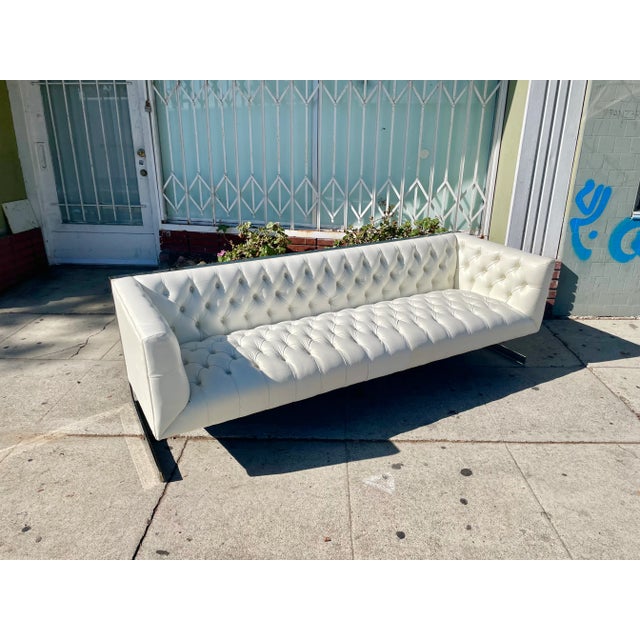 1970s Vintage Leather and Chrome Chesterfield Sofa Styled After Milo Baughman For Sale - Image 5 of 13