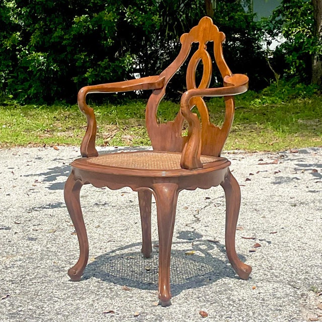 Mid 20th Century Vintage Boho Italian Fruitwood Venetian Style Cane Chair For Sale - Image 5 of 10