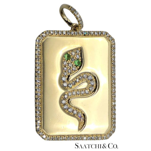 Late 20th Century Late 20th Century 14k(585) Yellow Gold Natural Diamond & Natural Tsavorite Snake Pendant For Sale - Image 5 of 8