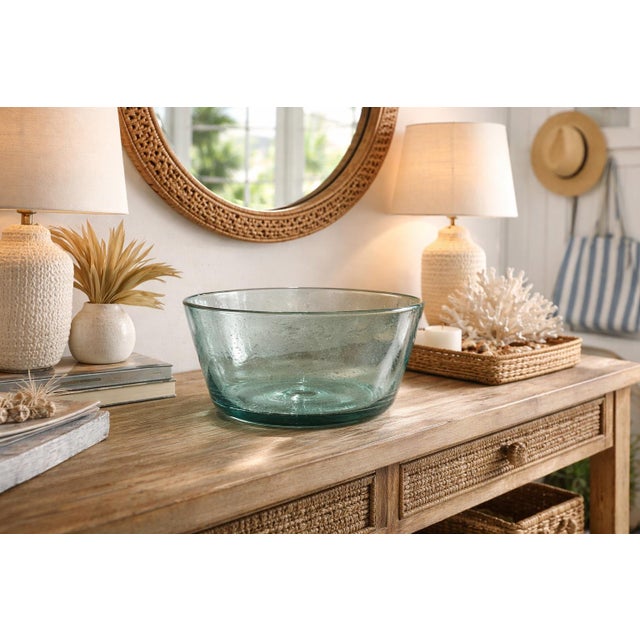 Mid 20th Century Organic Modern Handcrafted Artisan Blown Glass Centerpiece Bowl in Soft Aqua Green For Sale In Los Angeles - Image 6 of 9