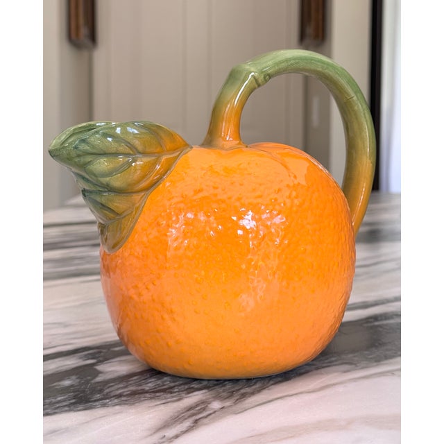 Orange Vintage Majolica Style Citrus Motif Serving Pitcher For Sale - Image 8 of 17