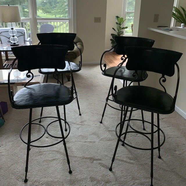 Arhaus Black Wrought Iron Bar Stools Set of 4 Chairish