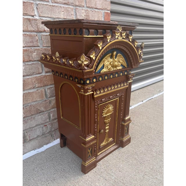 Gothic Antique Religious Polychrome Gilt Wood & Cast Iron Church Tabernacle Cabinet For Sale - Image 3 of 12
