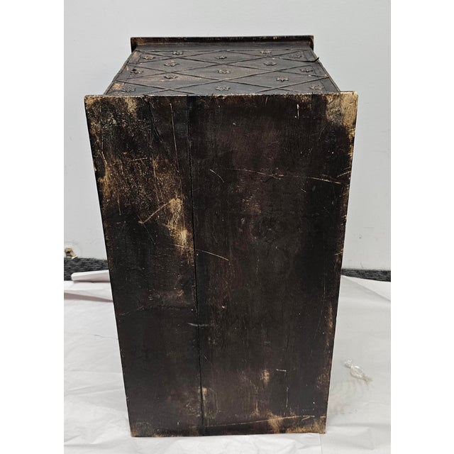 Chocolate Mid 20th Century Solid Painted Wood and Ornate Metal Mounted Strongbox For Sale - Image 8 of 12