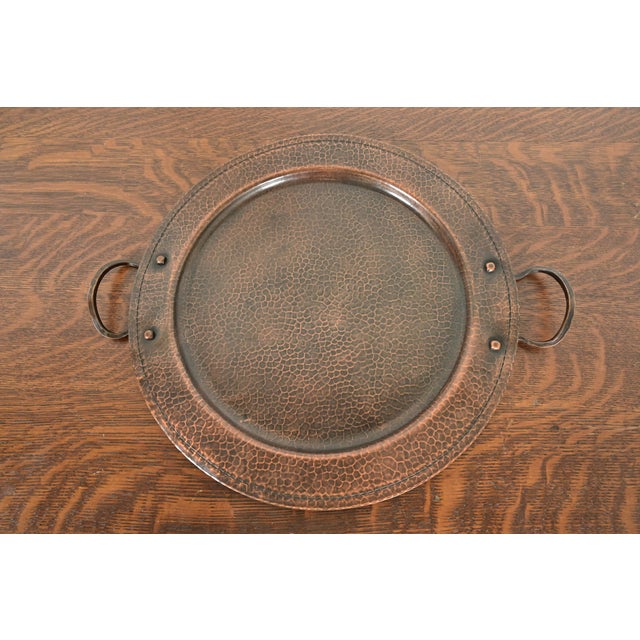 Roycroft Arts & Crafts Hammered Copper Handled Large Serving Tray, Circa 1920s For Sale - Image 11 of 11