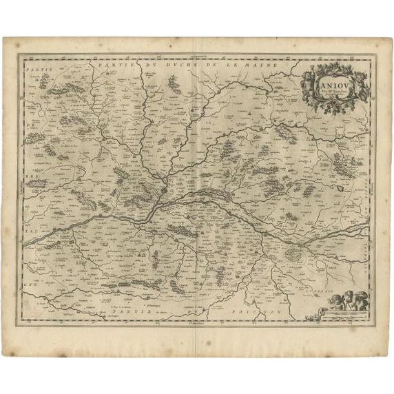 Antique Map of the Loire Valley attributed to Janssonius, 1657 For Sale
