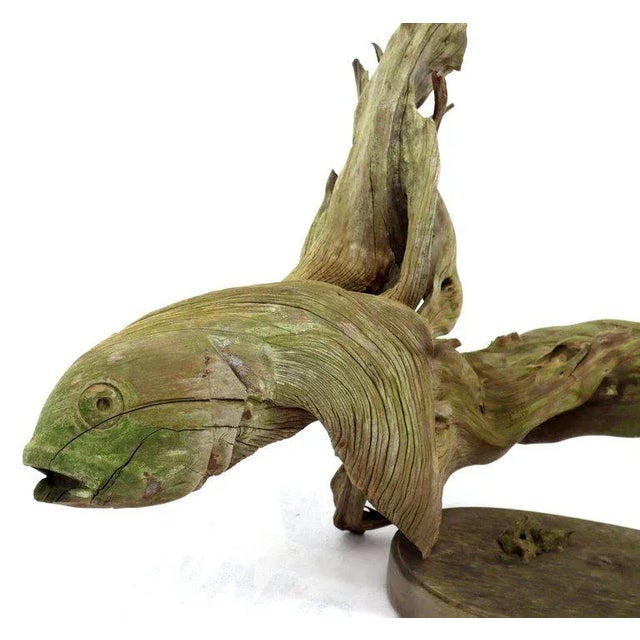 Large Natural Wood Fish Shape Driftwood Sculpture Artist Signed For Sale - Image 10 of 13