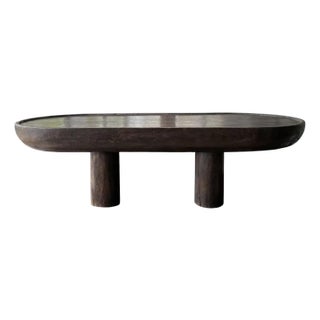 Sculptural Round Table: Solid Mango Wood, Espresso Finish, Modern Organic For Sale