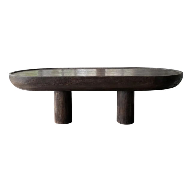 Sculptural Round Table: Solid Mango Wood, Espresso Finish, Modern Organic For Sale