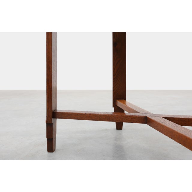 Art Deco French Side Table with Fluted Legs, Carved Frieze and X-Stretcher, 1920s For Sale - Image 11 of 13