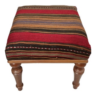 Kilim Upholstered Padded Footstool For Sale