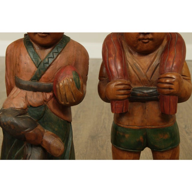 Brown Vintage Chinese Carved Figures - a Pair For Sale - Image 8 of 13
