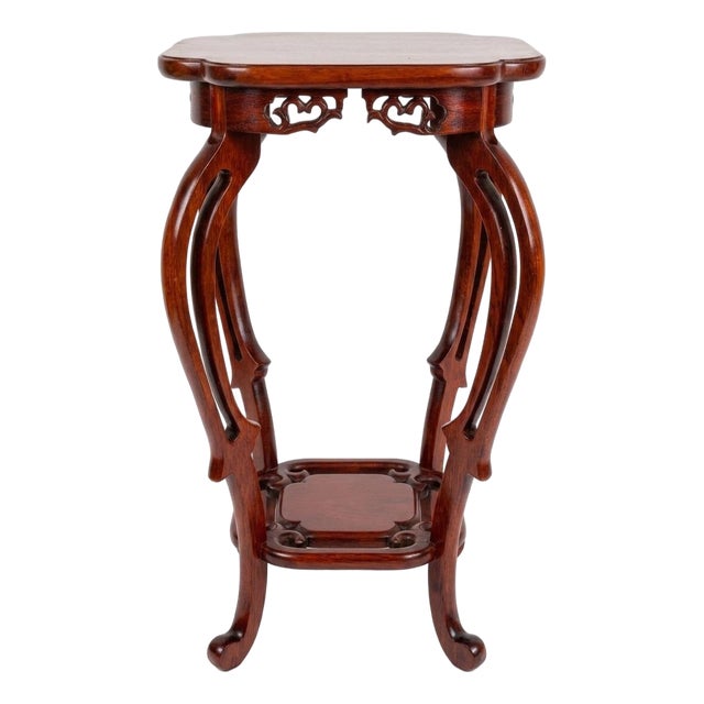 Mid-Century Chinoiserie Drinks Table, Plant Stand, Hand-Carved Rosewood, 1950s For Sale