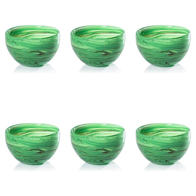 Contemporary Delphine 6-Piece Set Glass Bowls, Multi Green For Sale - Image 3 of 3