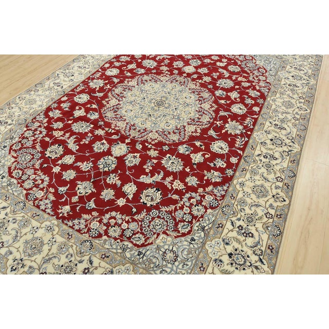 Farmhouse Fine Nain Rug 8′ X 11’3” Red Wool Traditional Hand-Knotted Oriental Carpet For Sale - Image 3 of 15
