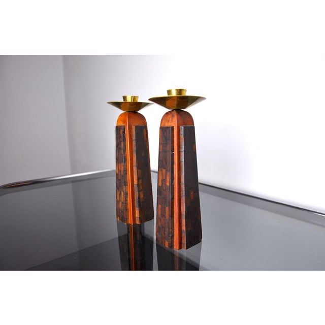 Handcrafted David Candlesticks in Olive Wood, Israel, 1960s, Set of 2 For Sale - Image 4 of 8