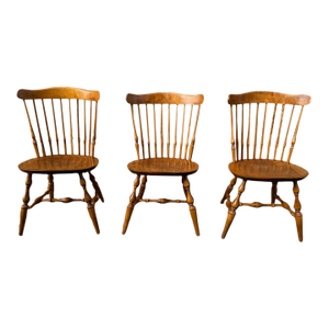 Late 20th Century Nichols & Stone Furniture Windsor Style Spindle Back Solid Birch Wood Dining Side Chairs - Set of 3