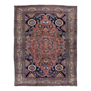 1950s Vintage Heriz Hand-Knotted Wool Rug With Geometric Motif For Sale