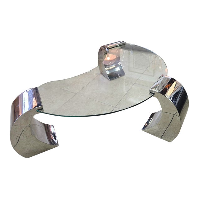 VIntage Chrome and Glass Coffee Table by Karl Springer For Sale